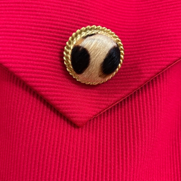 Vintage 80’s Kathryn Dianos dress red bodycon zebra fur buttons party cocktail - Picture 3 of 8